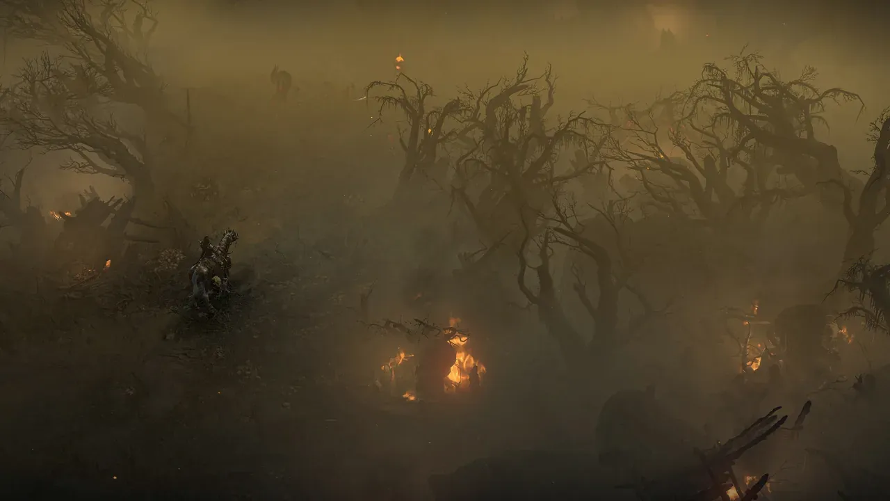 Official Diablo IV screenshot: a character casting area damage with loot on the ground