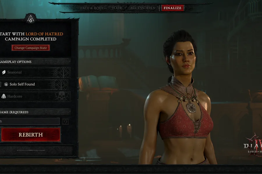 Official season screenshot: the Rebirth feature in Diablo IV